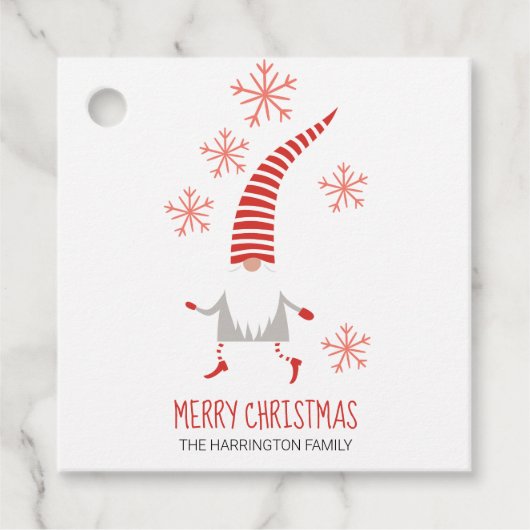 Gnome Merry Kerstmis en Snowflakes Labels (Voorkant)