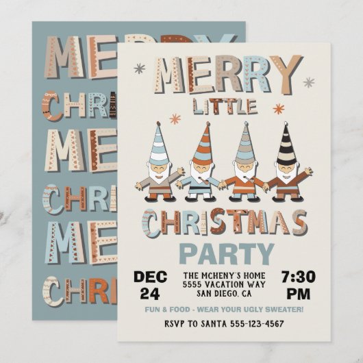 Gnome Merry Little Kerstparty Kaart (Voorkant / Achterkant)