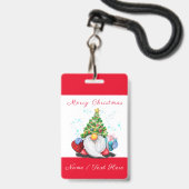 Gnome met Gift Christmas Custom Name Badge (Voorzijde met lanyard)