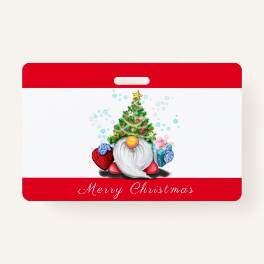 Gnome met Gift Christmas Party Badge (Voorkant)