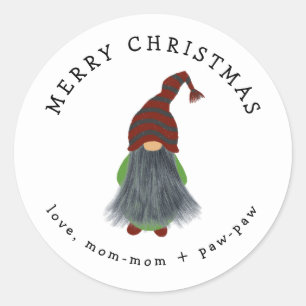 Gnome met grijze baard kerstcadeau sticker