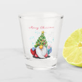 Gnome met kerstboom Pet en geschenkglas Shot Glas (Voorkant)