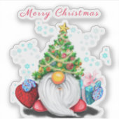 Gnome met Kerstboom Pet en Gift Sticker (Voorkant)