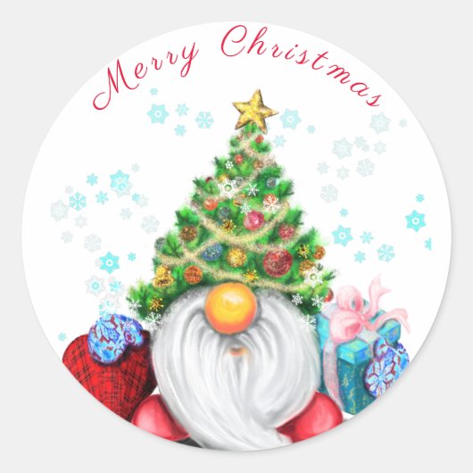 Gnome met Kerstboom Pet Gift Sticker (Voorkant)
