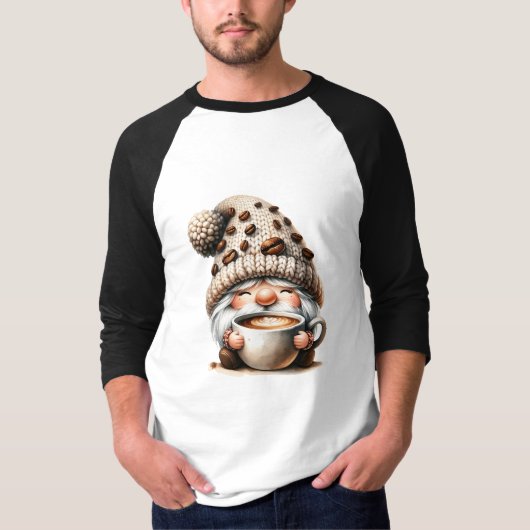 Gnome met koffiebonen - Pure Cafeïne Joy T-shirt (Voorkant)