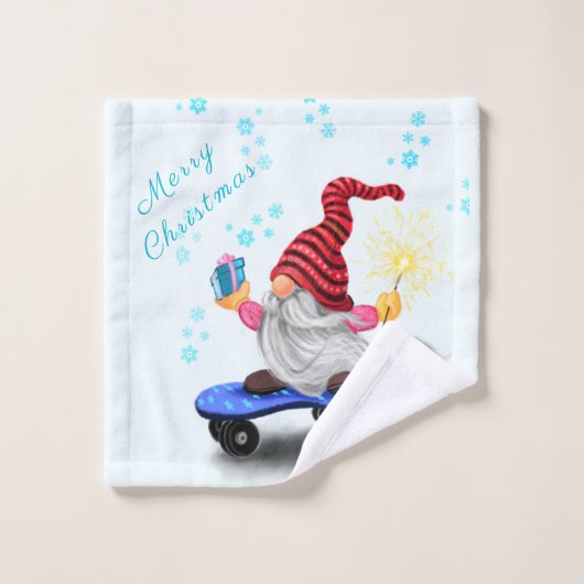 Gnome met skateboard kerstbadhanddoeken bad handdoek (Wasdoekje)