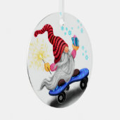 Gnome met skateboard kerstversiering metalen ornament (Voorkant Rechts)
