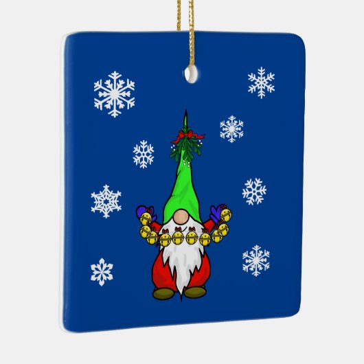 Gnome met Slaapbalken; kerstversiering Keramisch Ornament (Rechts)