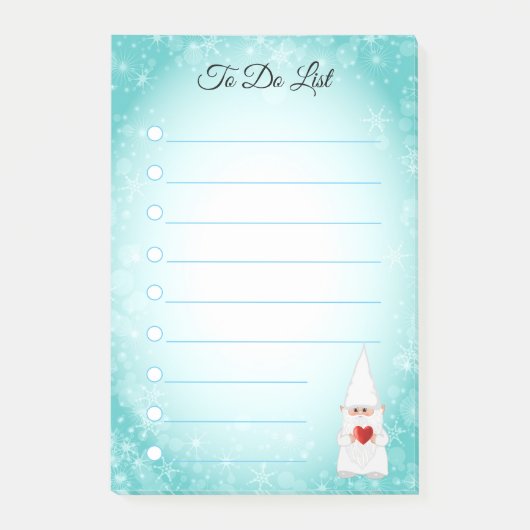 Gnome mignon sur un post-it turquoise et blanc (Devant)
