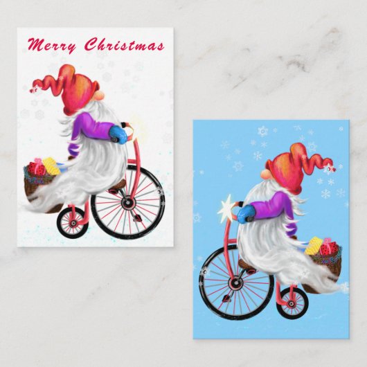 Gnome mignonne avec carte de Noël vélo (Devant / Derrière)