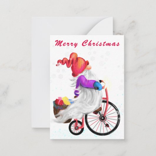 Gnome mignonne avec carte de Noël vélo (Devant)