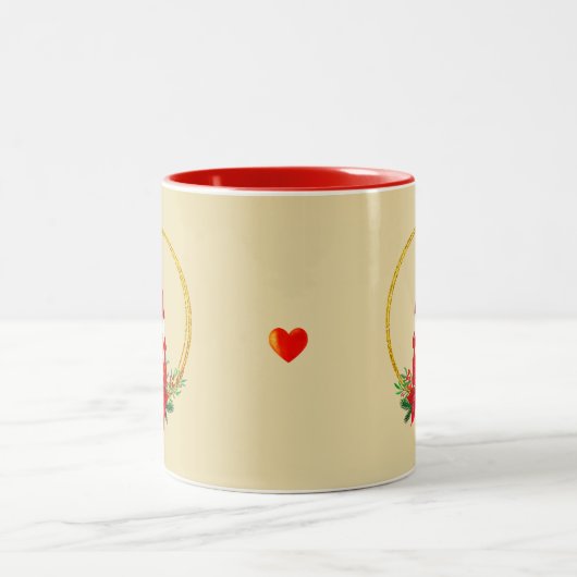 Gnome mignonne et couronne de Noël sur Mug beige c (Centre)