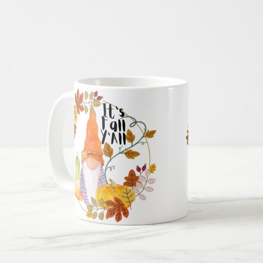 Gnome mug with pumkins squash and fall leaves  (Devant gauche)