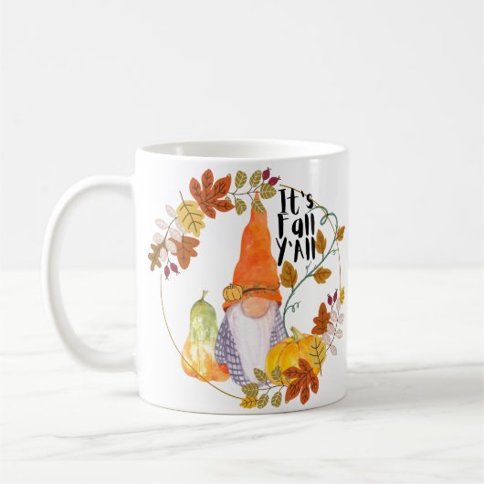 Gnome mug with pumkins squash and fall leaves  (Gauche)