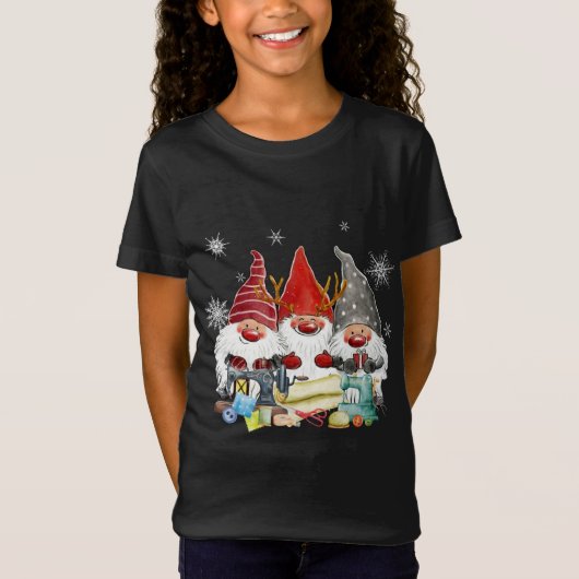 Gnome Naaien Gnomen Quilten Gnomies Kerstmis Santa T-shirt (Voorkant)