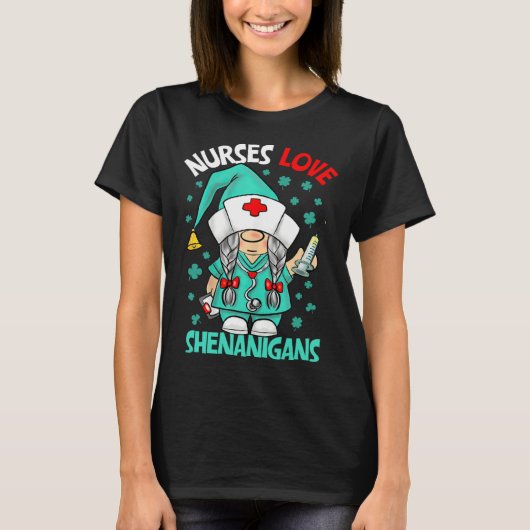 Gnome Nurses Love Shenanigans Nurse St Patricks Da T-shirt (Voorkant)