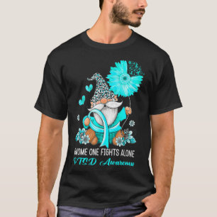 Gnome One Fights Alone Blauwgroen Ribbon Warrior P T-shirt