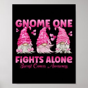 Gnome One Fights Alone Pink Breast Cancer Awarenu Poster