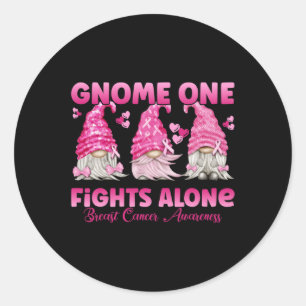 Gnome One Fights Alone Pink Breast Cancer Awarenu Ronde Sticker