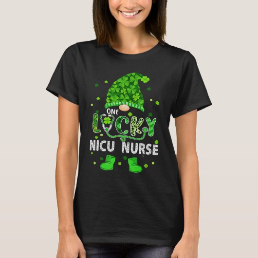 Gnome One Lucky NICU Nurse St Patricks Day Shamroc T-shirt (Voorkant)
