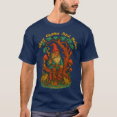 Gnome op Gnarly Tree Retro Psychedelische Kunst T-shirt (Voorkant)