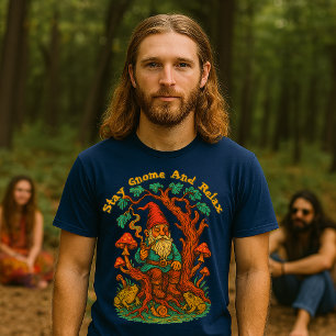 Gnome op Gnarly Tree Retro Psychedelische Kunst T-shirt