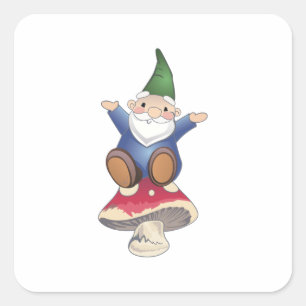 GNOME OP MUSHROOM VIERKANTE STICKER