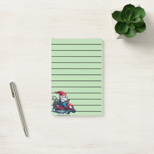 Gnome op rijdende grasmaaier met bloemenmand post-it® notes (Kantoor)