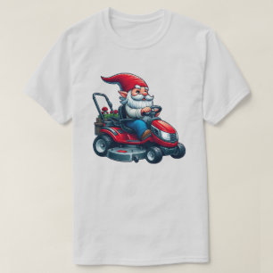 Gnome op rijdende grasmaaier met bloemenmand t-shirt