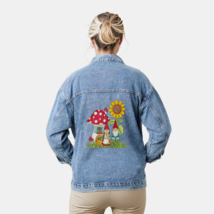 Gnome Paar Paddestoel Huis Zonnebloem Vrouwen Denim Jacket