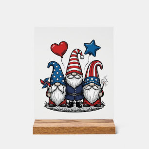 Gnome Patriotique Gravure Vintage Design Vectoriel