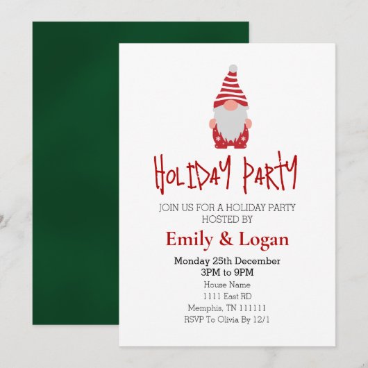 Gnome Père Noël Noël Fête Invitation (Devant / Derrière)
