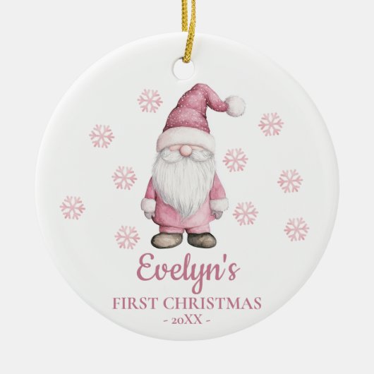 Gnome Personalized Girl's First Christmas Keramisch Ornament (Voorkant)
