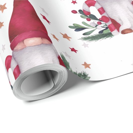 Gnome Pine Tree Branches Stars Merry Kerstmis Cadeaupapier (Rol Hoek)