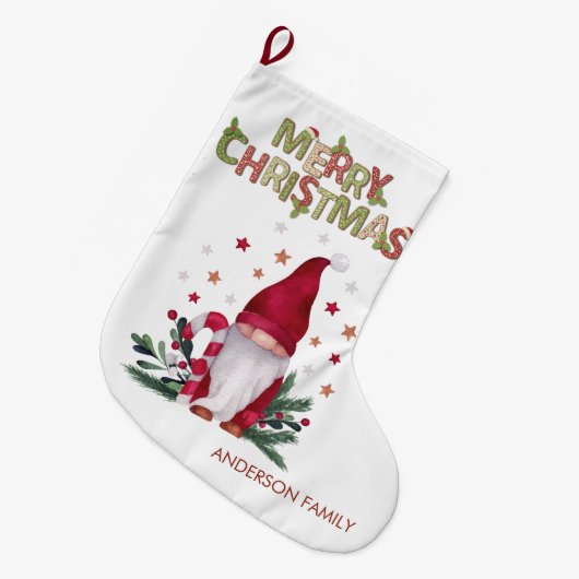 Gnome Pine Tree Branches Stars Merry Kerstmis Grote Kerstsok (Voorkant (Hangend))