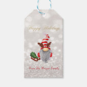 Gnome,Pine Tree Sleigh Glitter Bokeh Cadeaulabel (Voorkant)