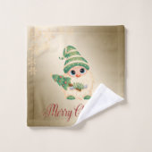 Gnome, Pine Tree, Snowflakes, Gold Christmas (Gant de toilette)