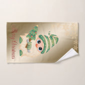 Gnome, Pine Tree, Snowflakes, Gold Christmas (Serviette à main)
