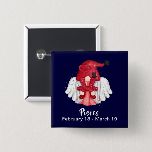 Gnome Pisces Astrology Sign Angel Pinback Button (Voorkant /achterkant)