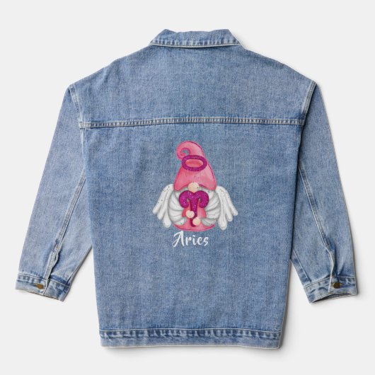 Gnome Ram Dierenriem Astrologie Teken Engel Vrouwe Denim Jacket (Achterkant)