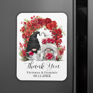 Gnome Red Flowers Wedding Thank You Magneet