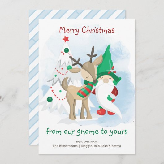 Gnome Rendier en Kerstboom Whimsical Grappig Feestdagenkaart (Voorkant / Achterkant)