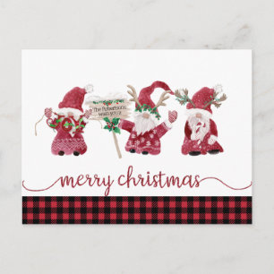 Gnome Rendier Waterverf Buffalo Plaid Kerstmis Feestdagenkaart