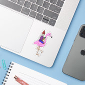 Gnome Riding a Flamingo with a Pineappel Sticker (Laptop met iPhone)