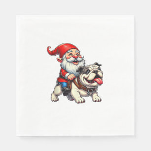 Gnome Riding Engels Bulldog Kerstmis Kerstmis Jong Servet