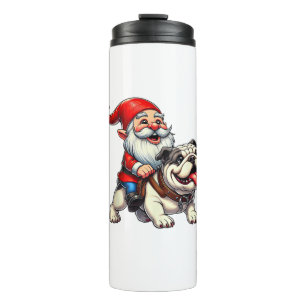Gnome Riding Engels Bulldog Kerstmis Kerstmis Jong Thermosbeker