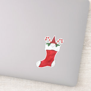Gnome Rood Tall Pet Kerst Stocking Candy Canes Sticker