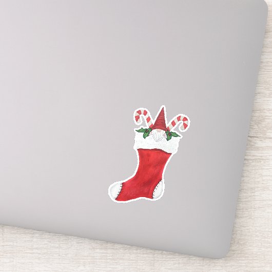 Gnome Rood Tall Pet Kerst Stocking Candy Canes Sticker (Detail)