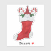 Gnome Rood Tall Pet Kerst Stocking Candy Canes Sticker (Vel)