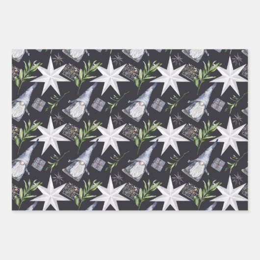 Gnome Scandinavian Nordic Waterverf Kerstmis Inpakpapier Vel (Voorkant 2)